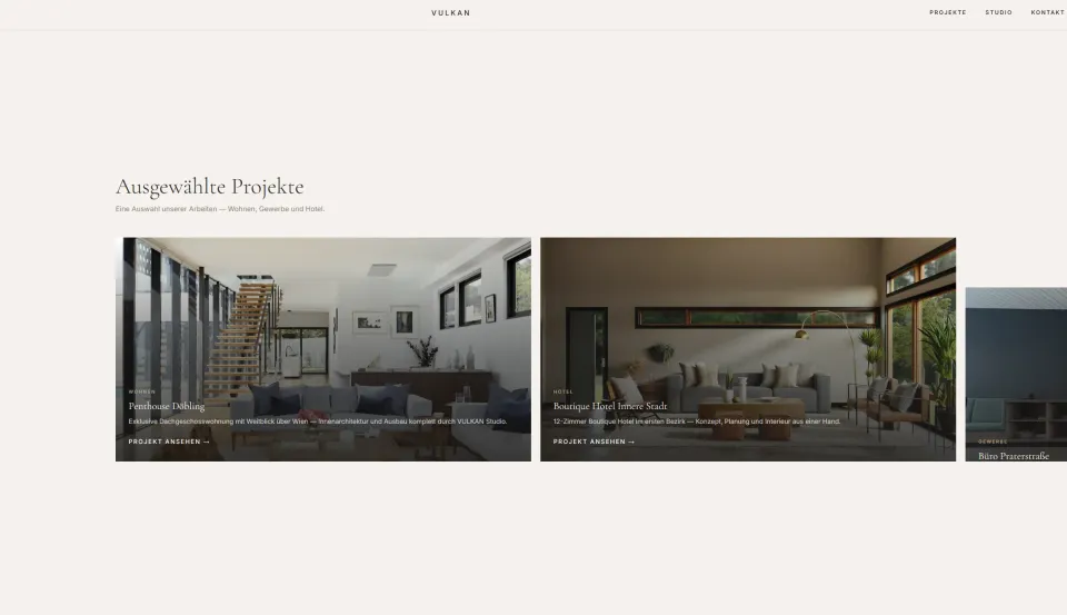 Webdesign-Projekt VULKAN Studio – Ausgewählte Projekte